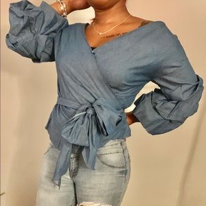 Off Shoulder Ruffle Sleeve Jean Top NWT